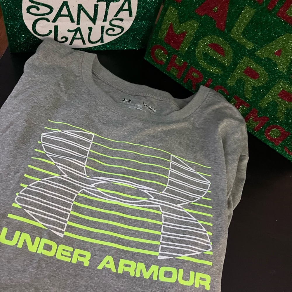 Under Armour Kids Gray Tee with Neon Green Stripes